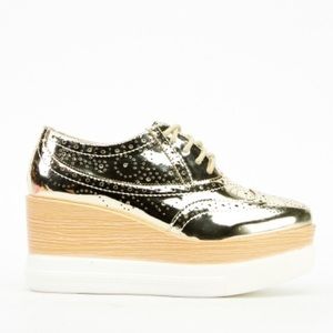 Belle Women Gold Brogue Platform Laced Shoe US size 8 / UK size 6 / EUR size 39